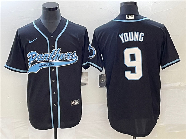 Carolina Panthers #9 Bryce Young Black With Patch Cool Base Stitched Baseball Jersey